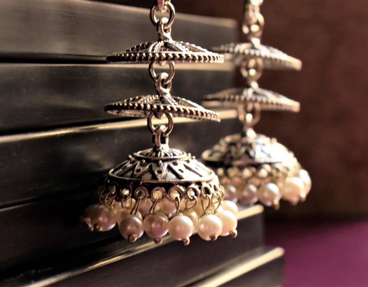 Silver Oxidised Elephant Chatri Jhumka