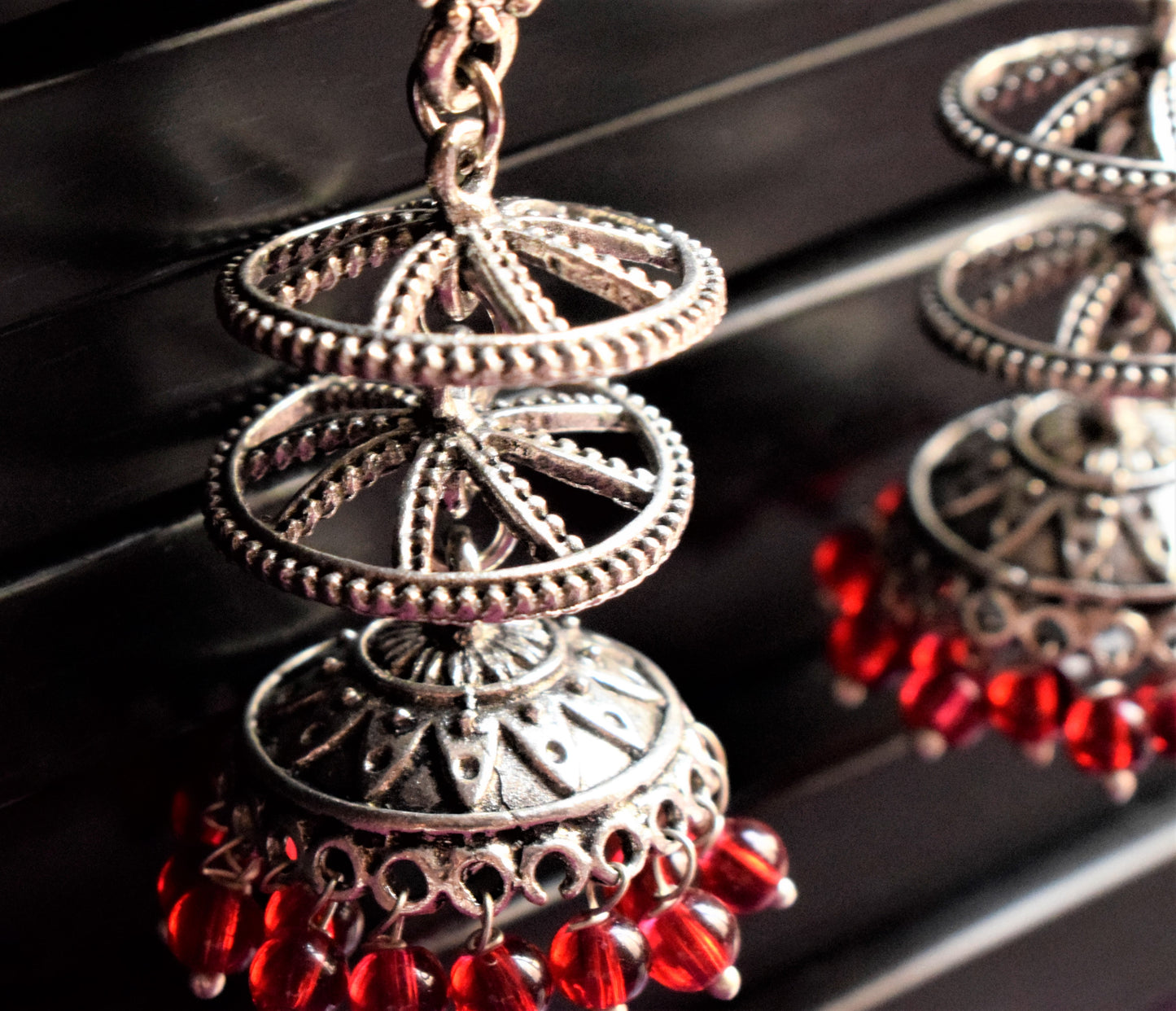 Silver Oxidised Elephant Chatri Jhumka