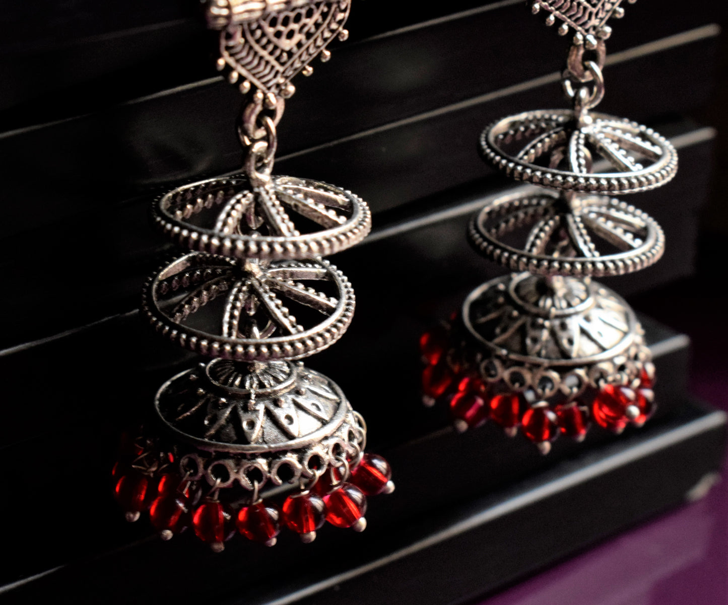 Silver Oxidised Elephant Chatri Jhumka