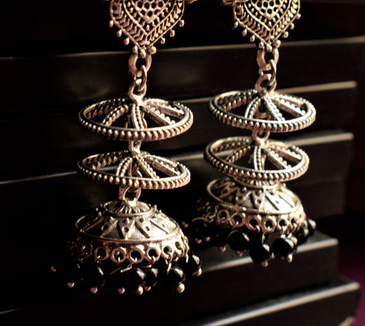 Silver Oxidised Elephant Chatri Jhumka