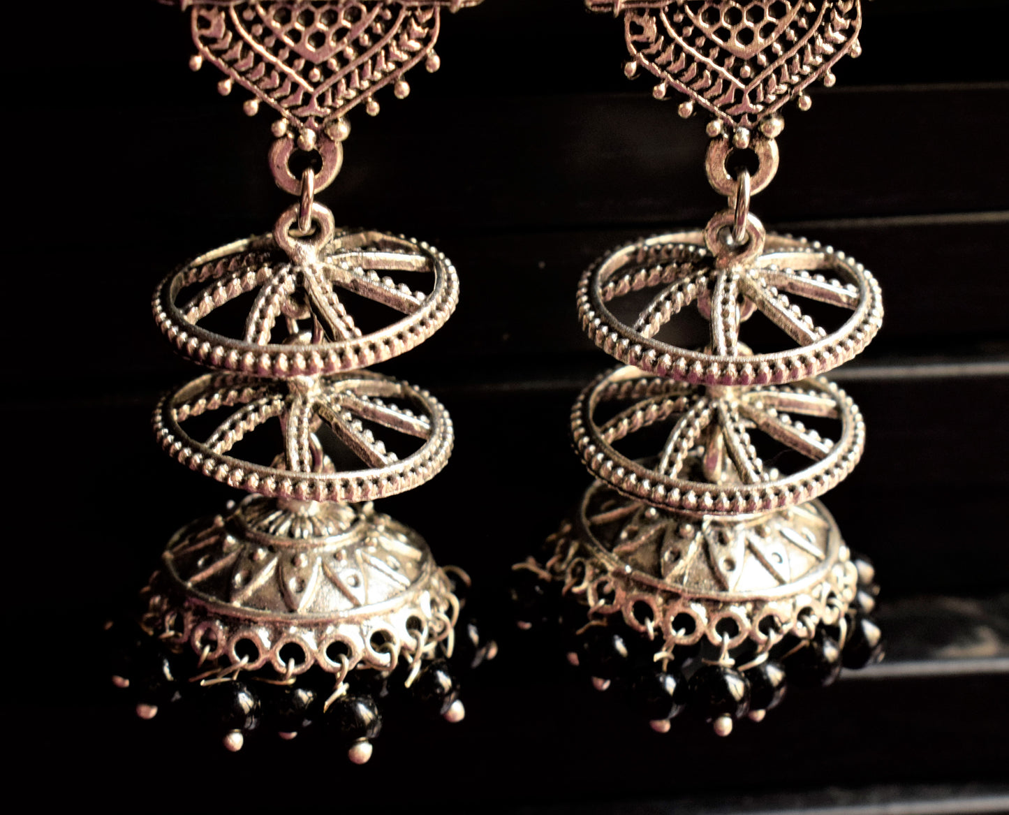 Silver Oxidised Elephant Chatri Jhumka