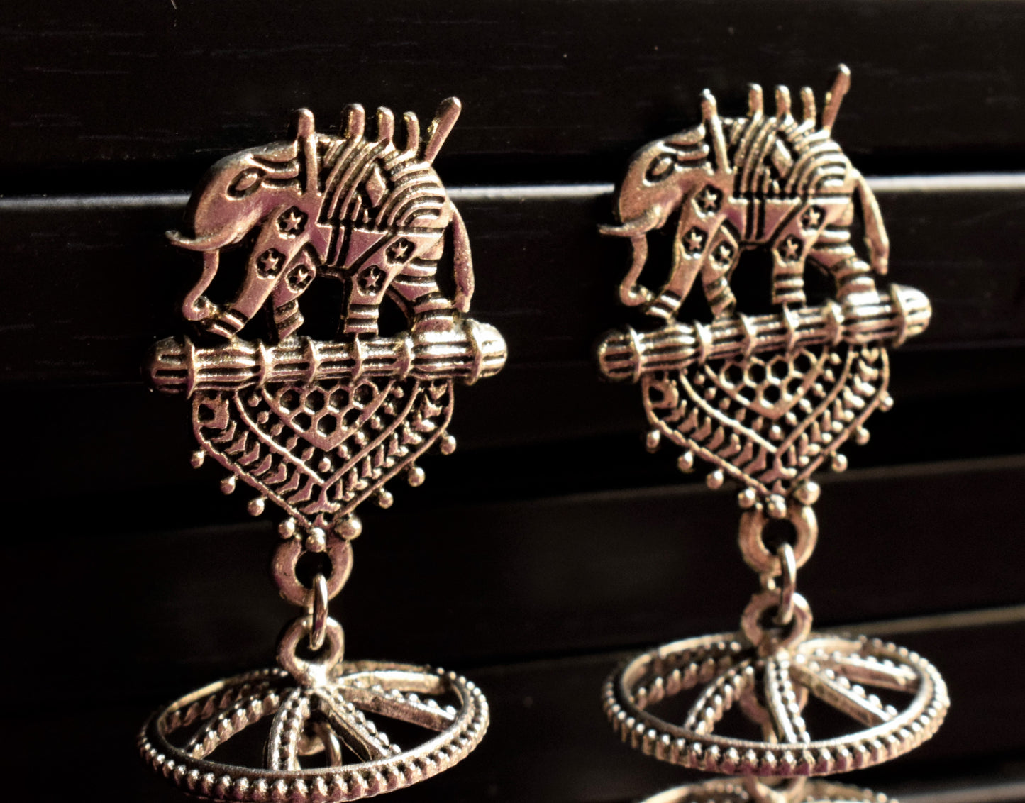 Silver Oxidised Elephant Chatri Jhumka