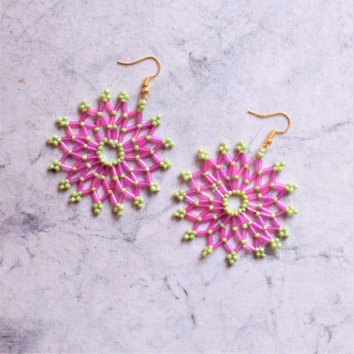 Pink and Green Sequin Bead Flower Danglers