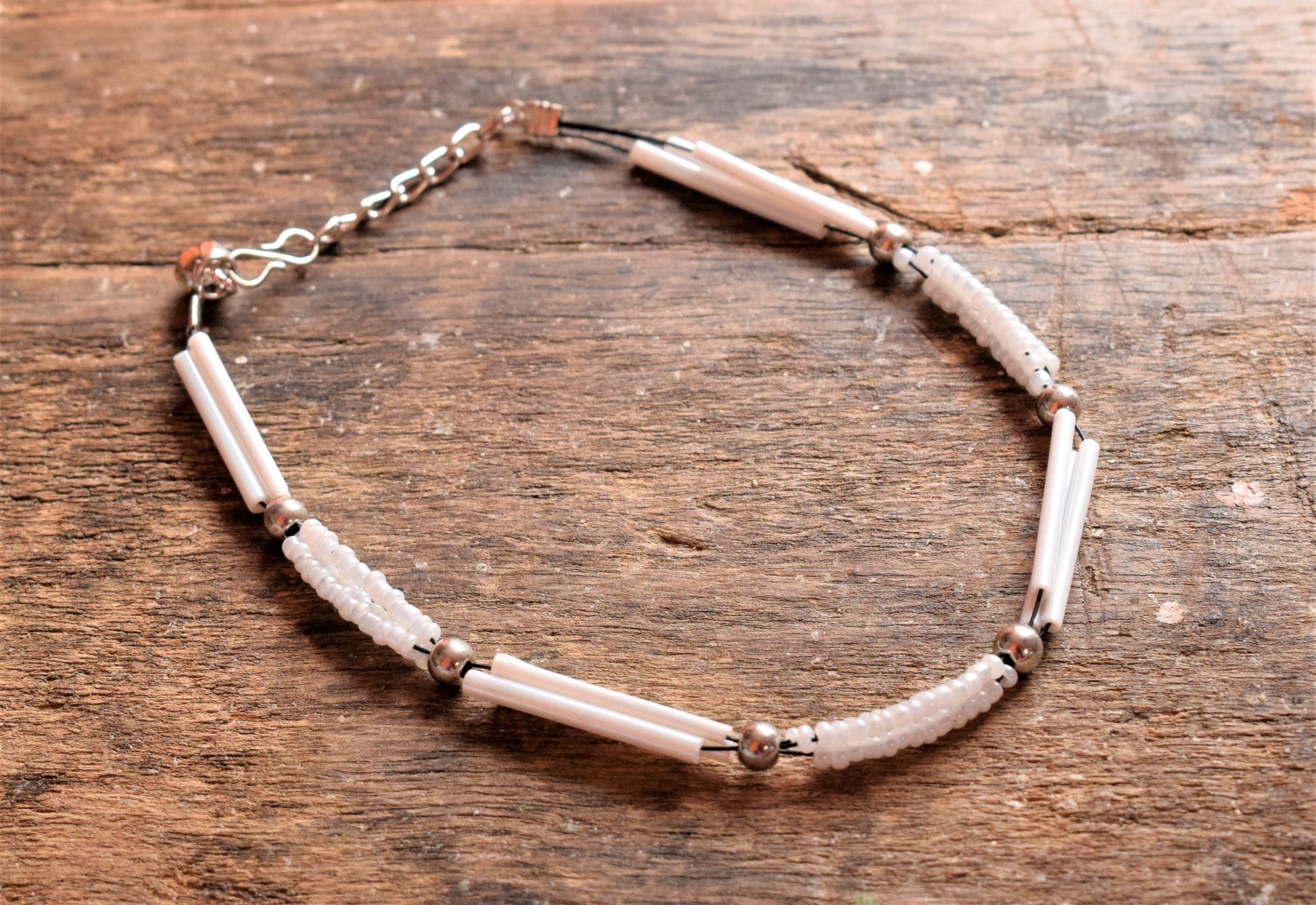 White Sequin and Bead Anklet (Single) - GlitterGleam