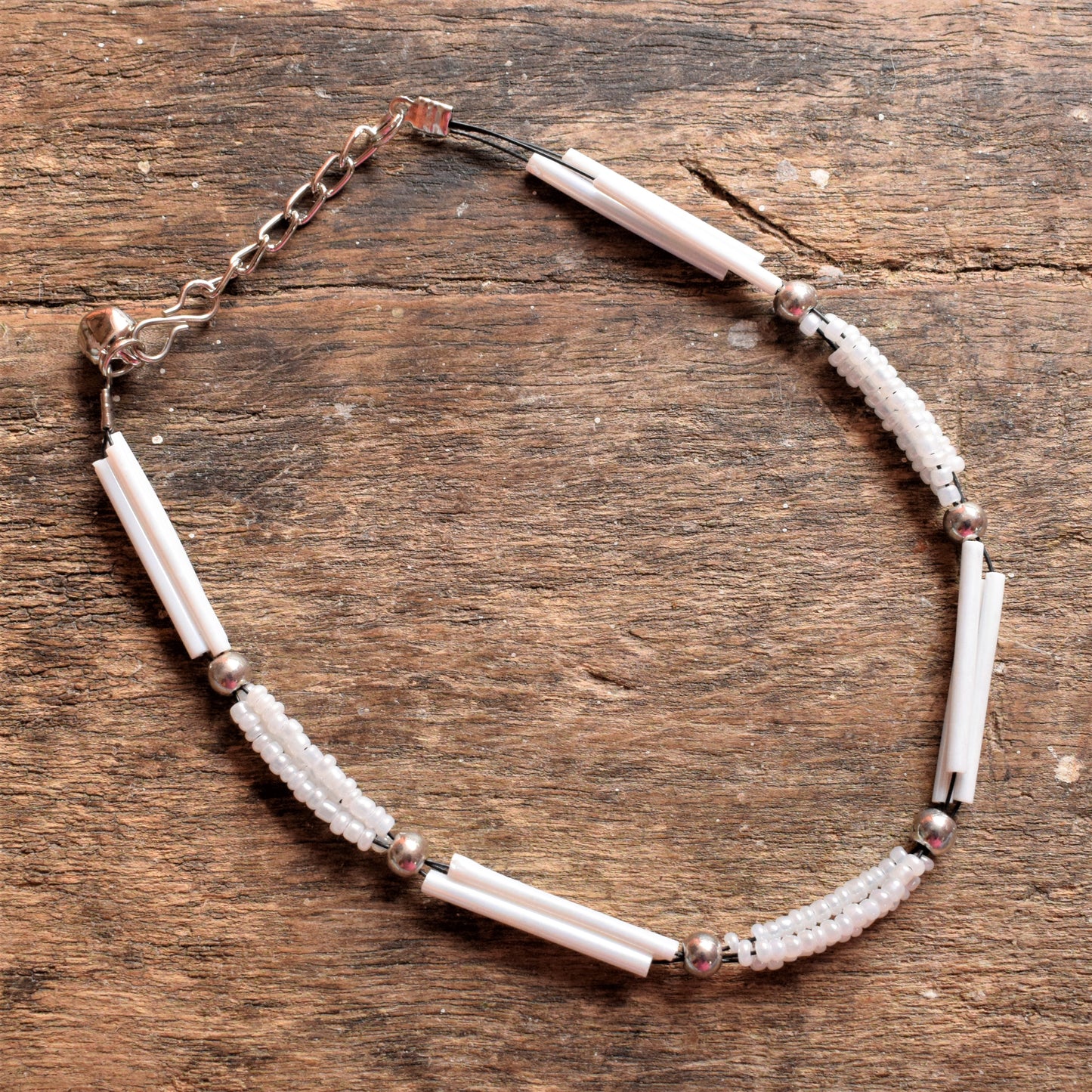 White Sequin and Bead Anklet (Single) - GlitterGleam