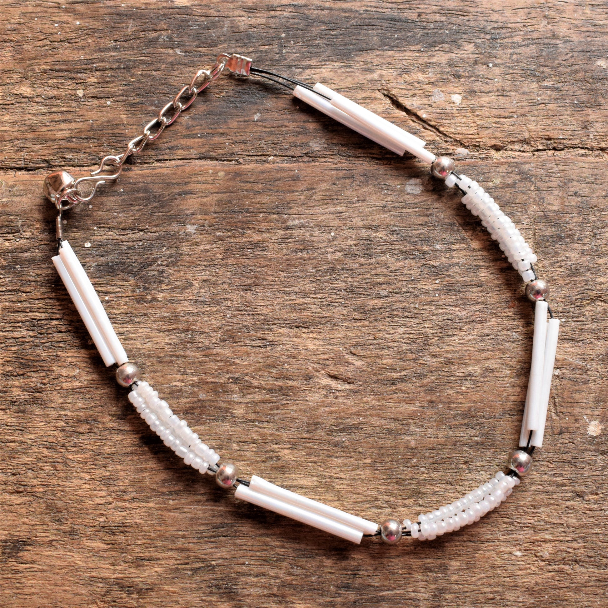 White Sequin and Bead Anklet (Single) - GlitterGleam