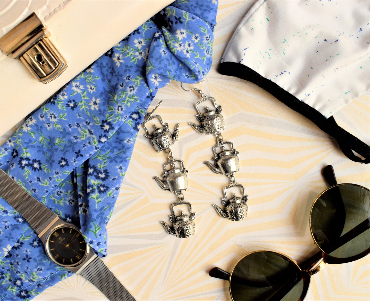 Silver Oxidized Layered Kettle Dangler Earrings