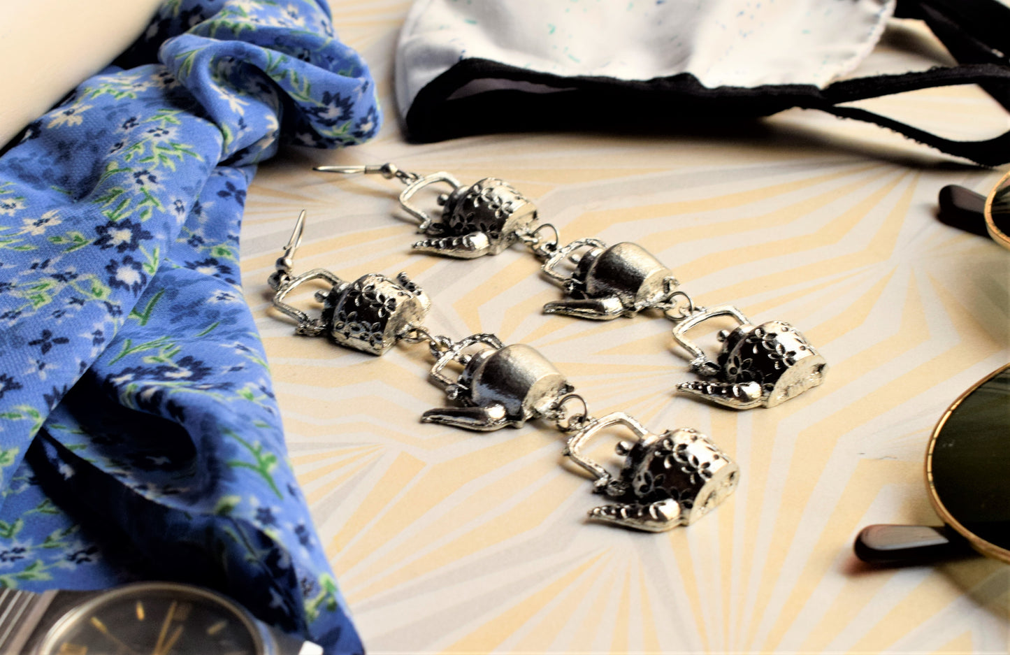 Silver Oxidized Layered Kettle Dangler Earrings