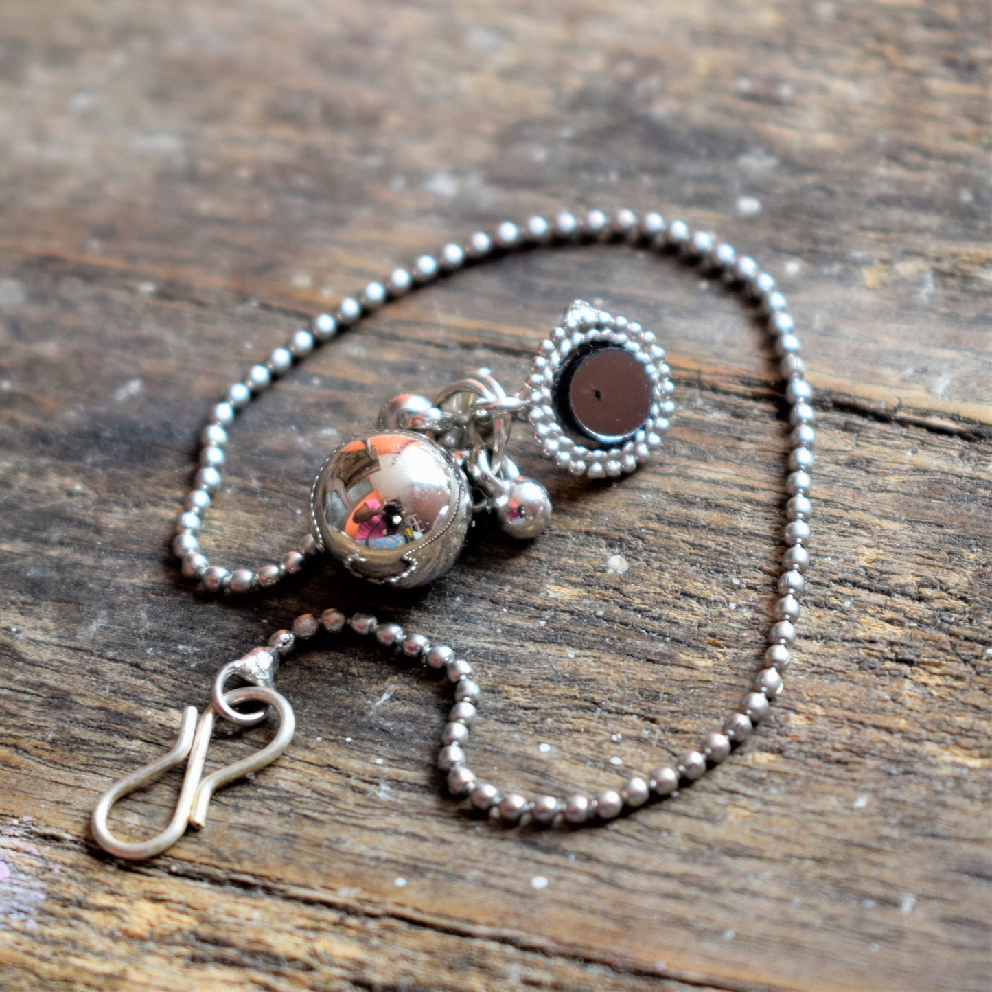 Silver Oxidized Mirror Hook Nose Push Pin - GlitterGleam