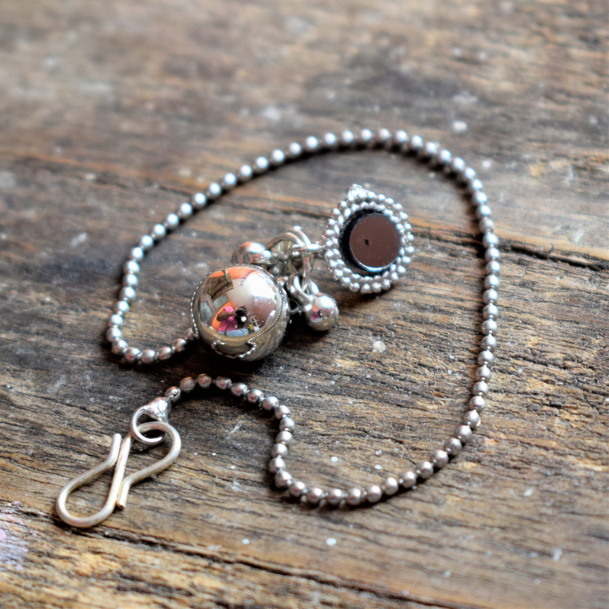 Silver Oxidized Mirror Hook Nose Push Pin - GlitterGleam