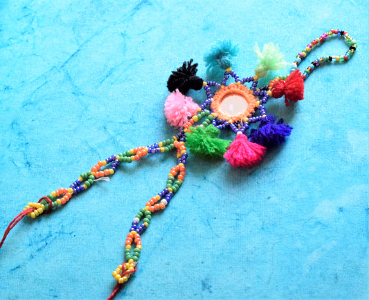 Multicolored Mirror Bead Bracelet with Ring (Haath Paan)