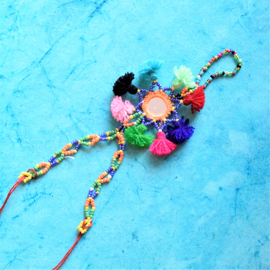 Multicolored Mirror Bead Bracelet with Ring (Haath Paan)