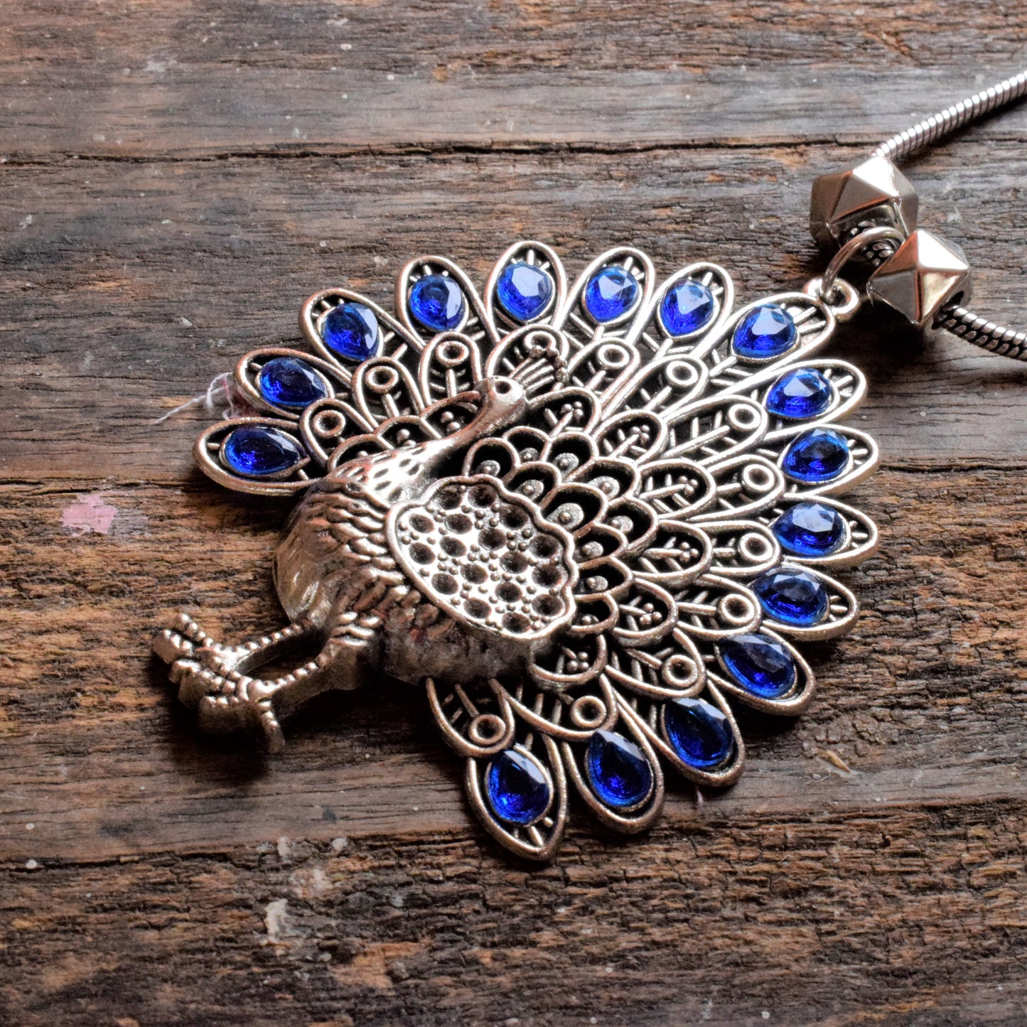 Silver Oxidised Peacock Gemstone Pendant Necklace - GlitterGleam