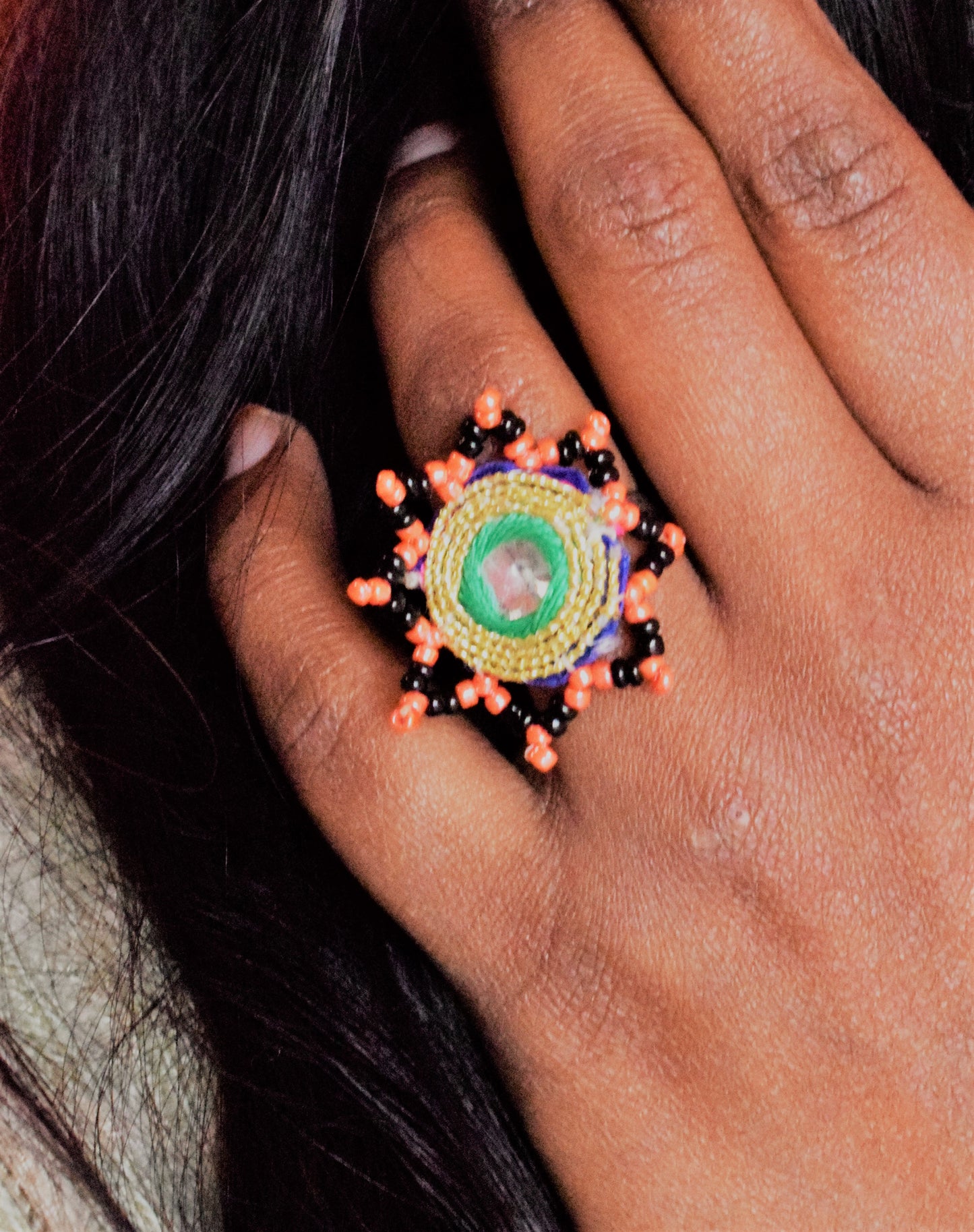 Mirror Style Tribal Bead Finger Ring