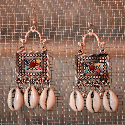 Afghani Seashell Square Danglers - GlitterGleam