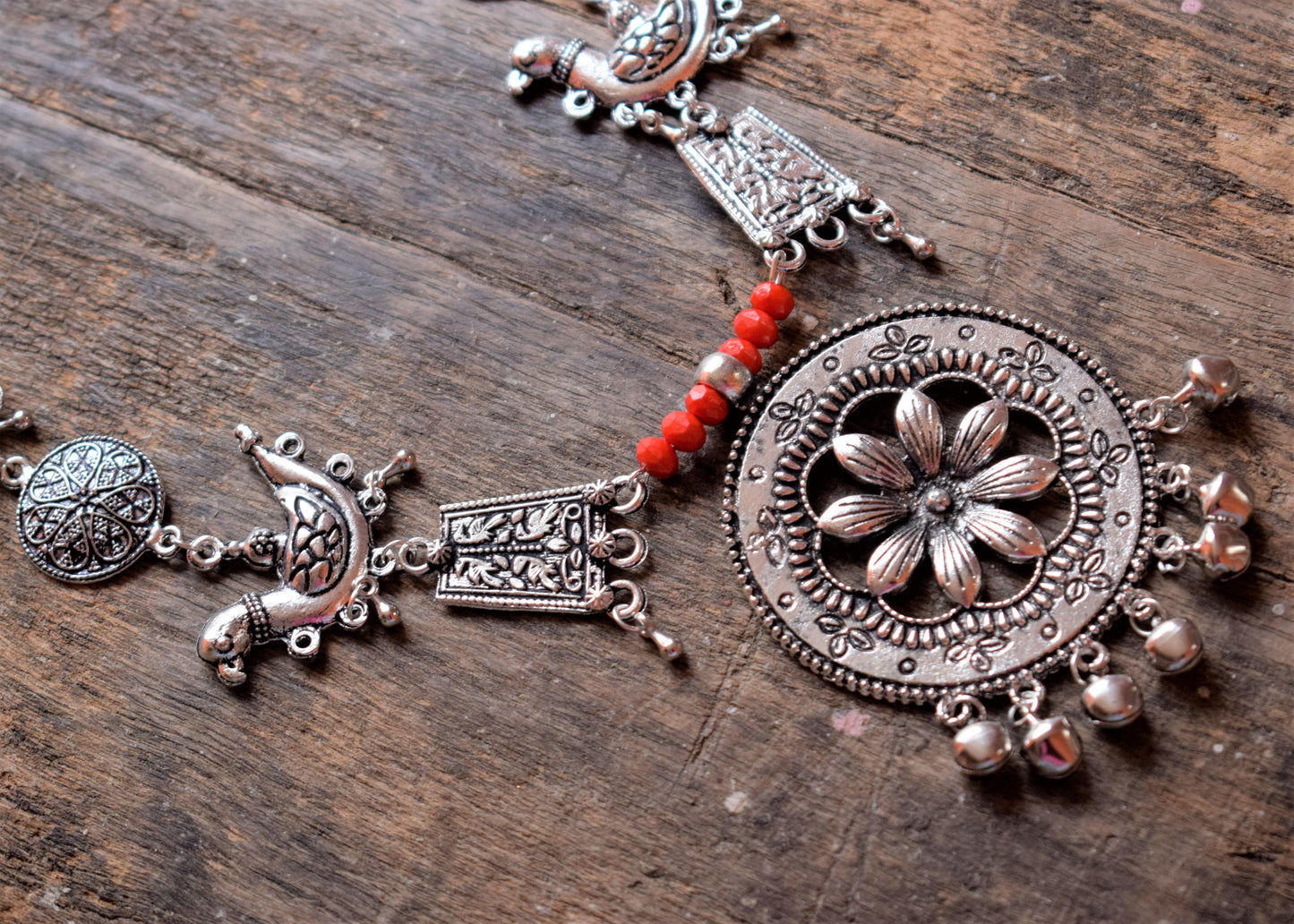 German Silver Bird Flower Pendant Necklace Set - GlitterGleam