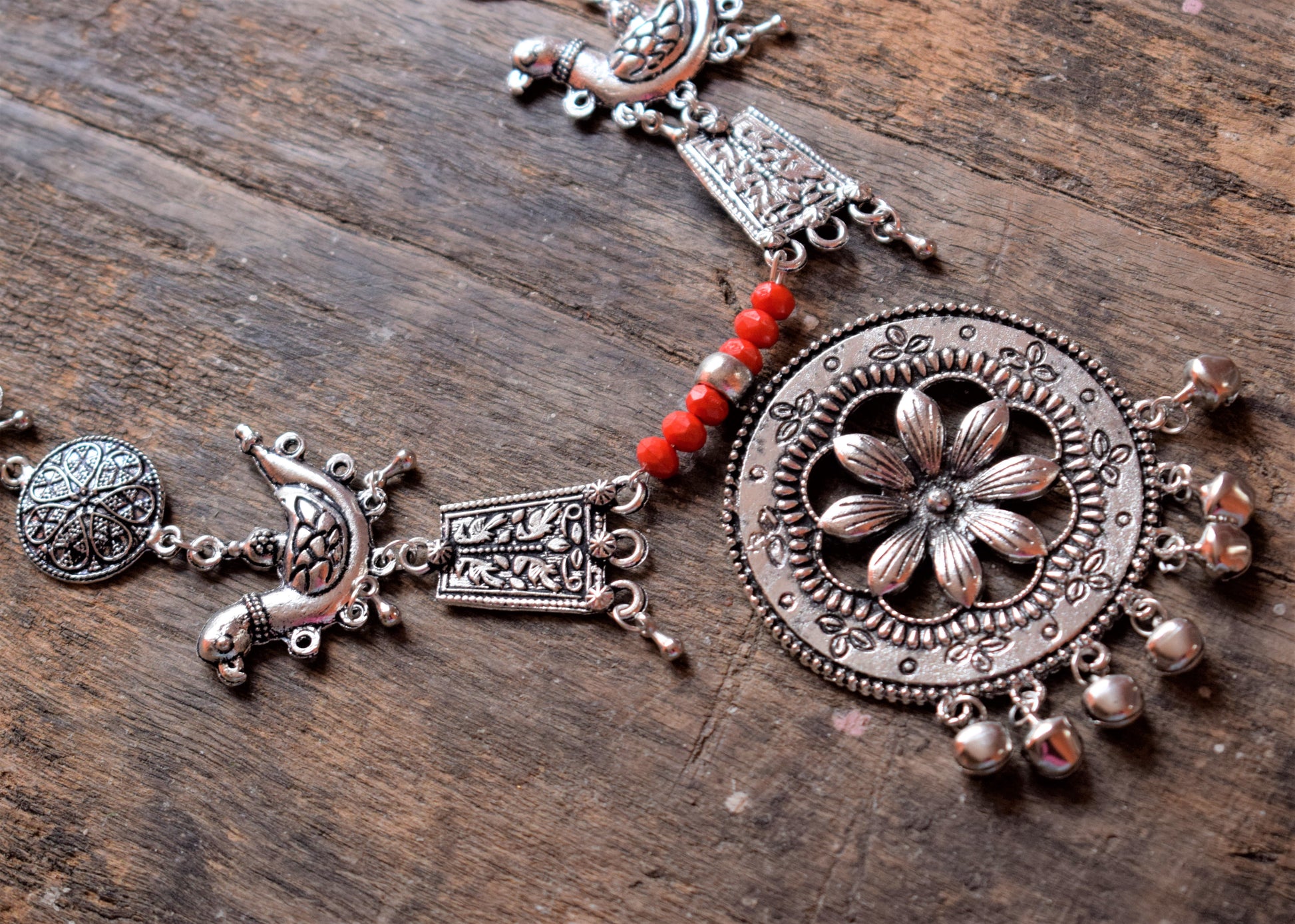 German Silver Bird Flower Pendant Necklace Set - GlitterGleam