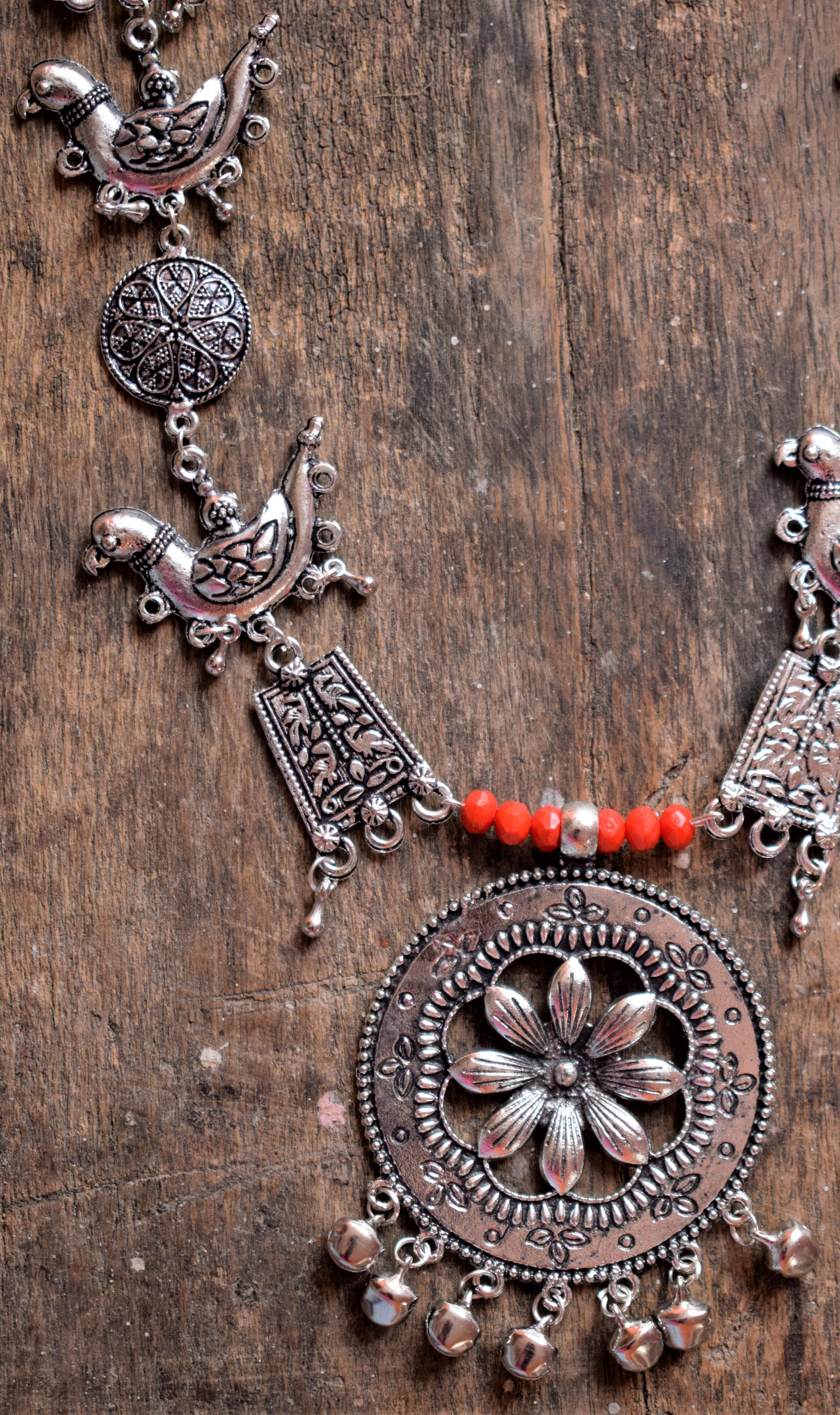 German Silver Bird Flower Pendant Necklace Set - GlitterGleam