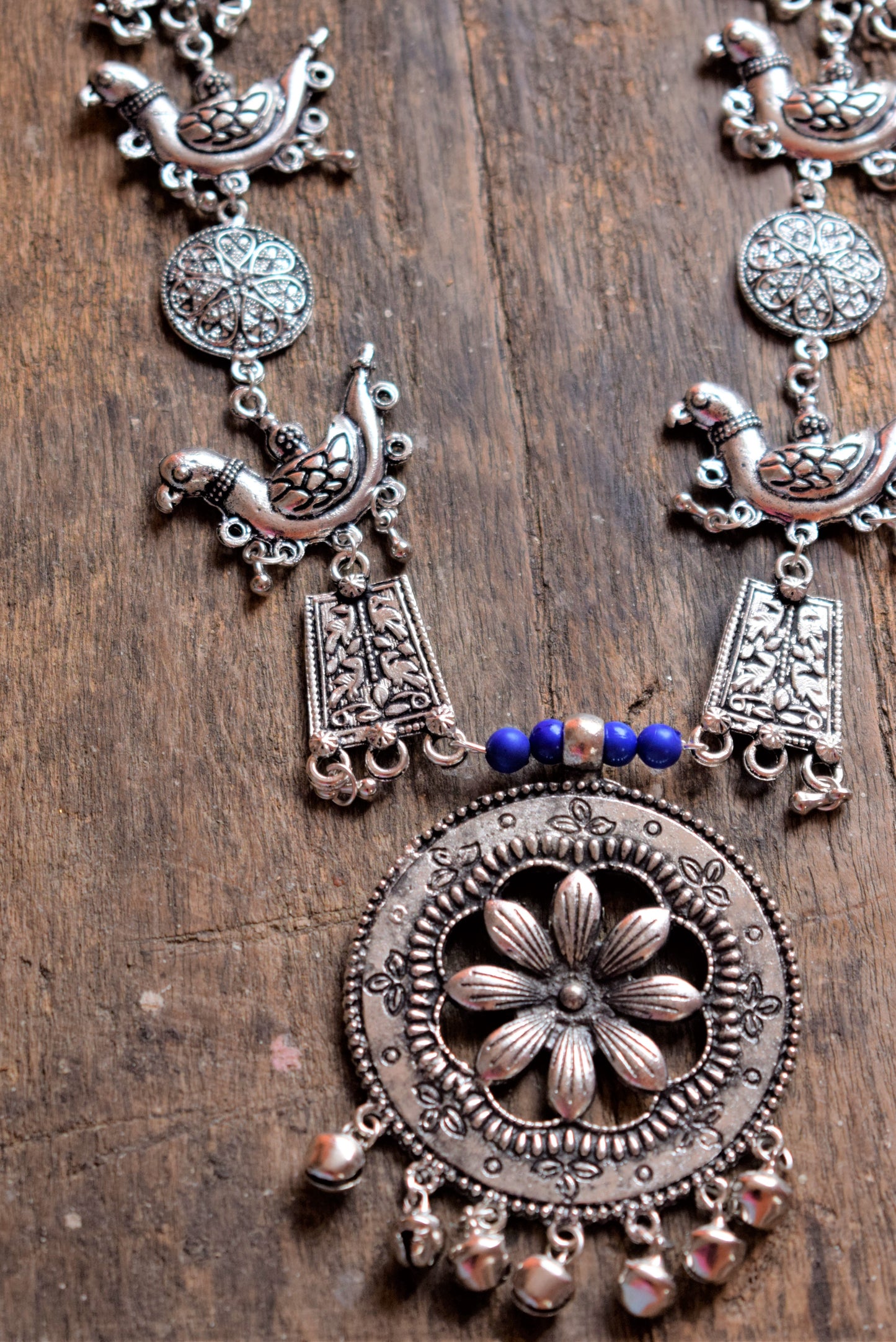 German Silver Bird Flower Pendant Necklace Set - GlitterGleam