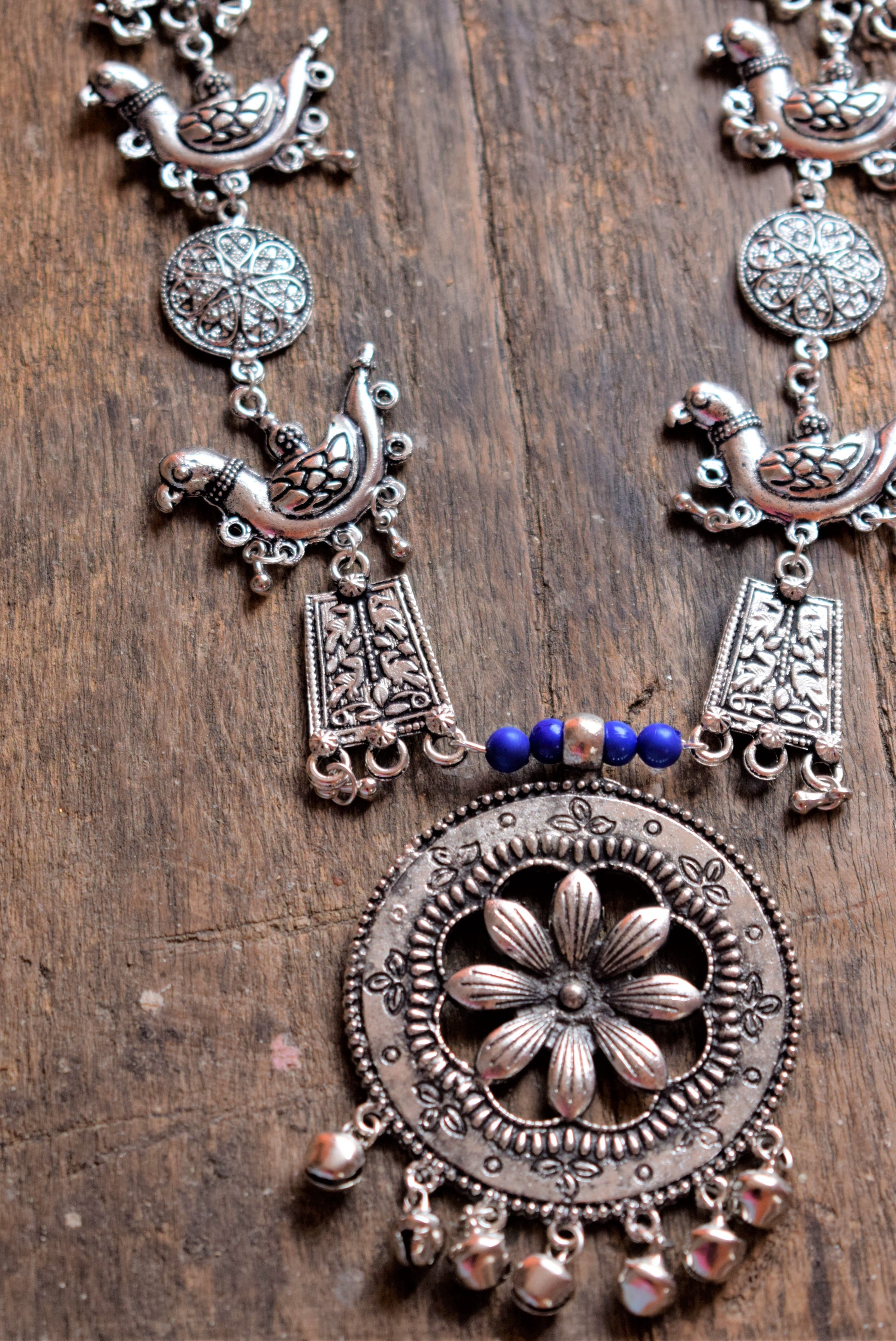 German Silver Bird Flower Pendant Necklace Set - GlitterGleam