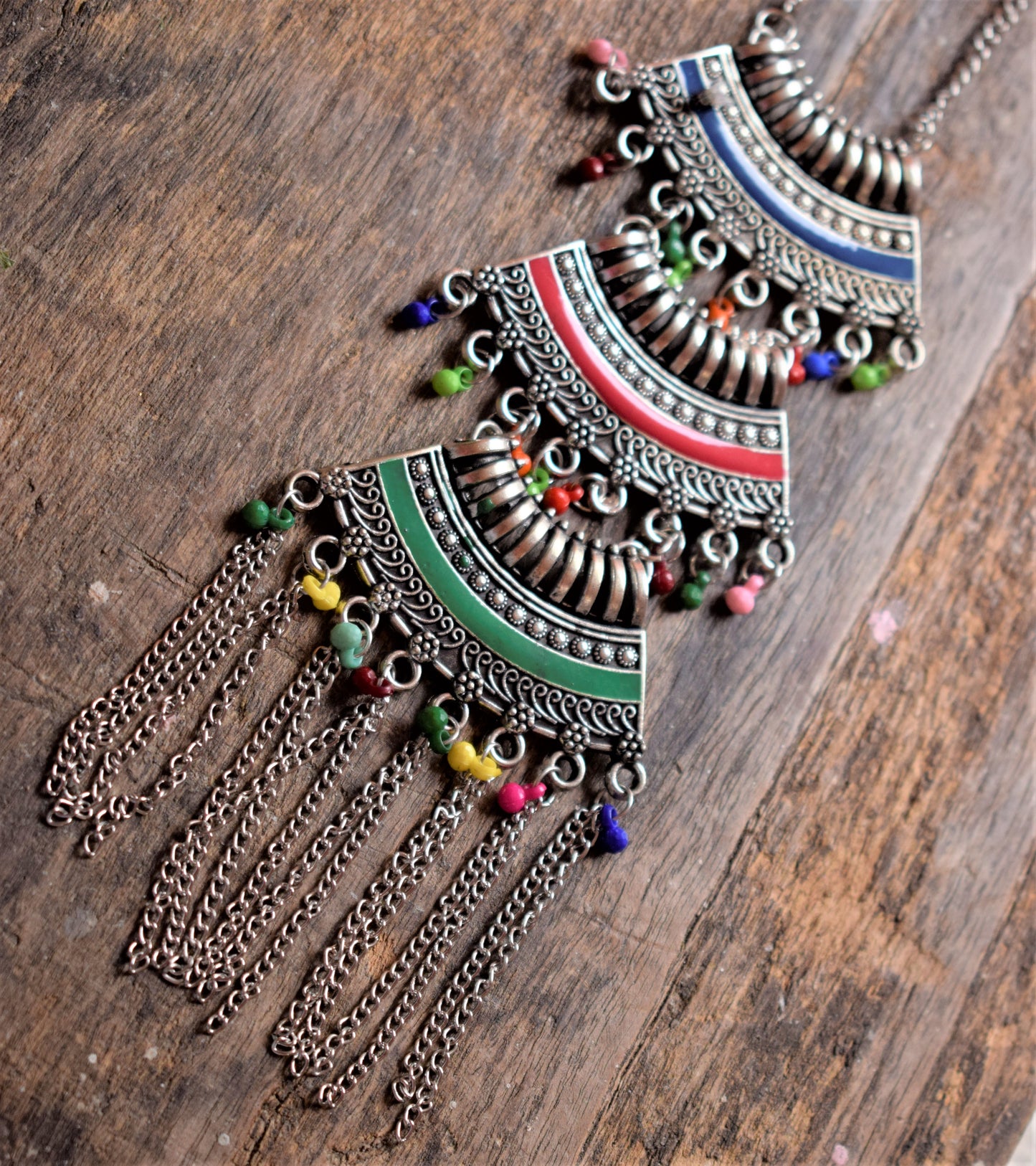 Long Afghani chain Necklace with Tassels