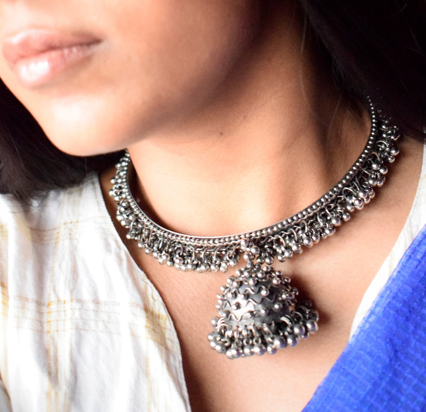 Ghungroo Jhumka German Silver Choker Necklace
