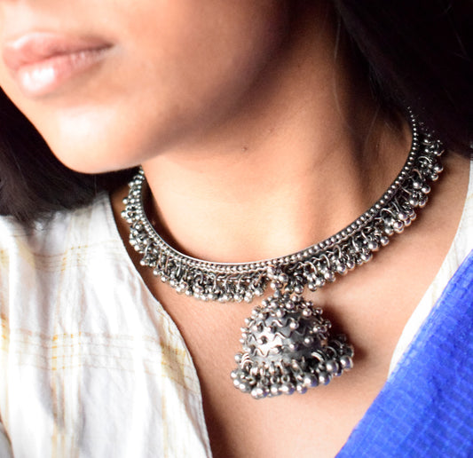 Ghungroo Jhumka German Silver Choker Necklace