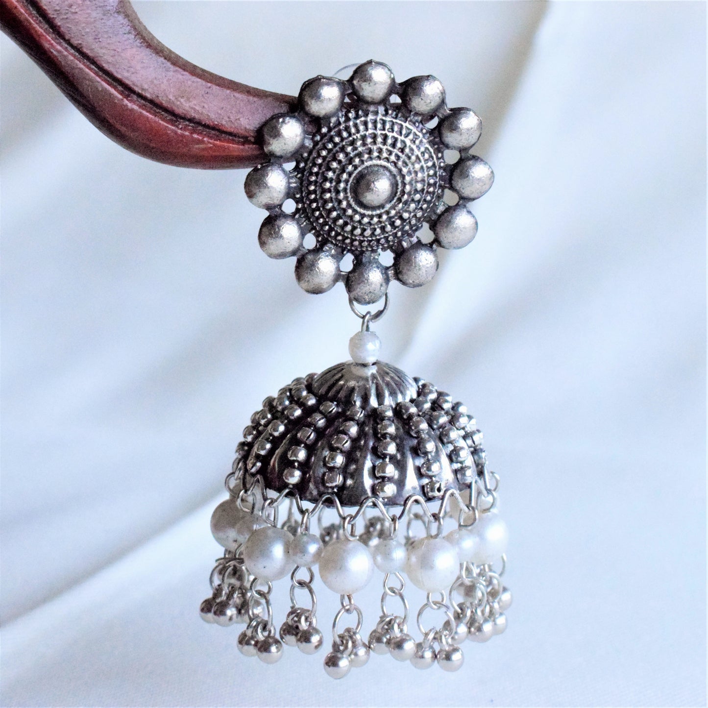 Large German Silver Pearl Jhumka