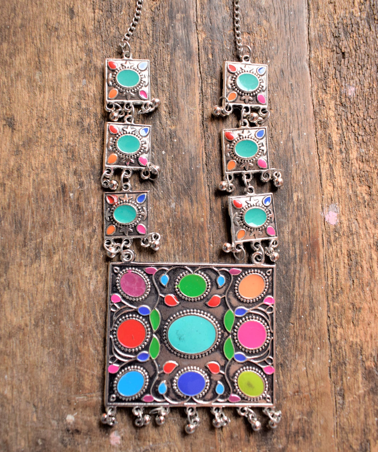 Afghani Square Oxidised Necklace with Earrings - GlitterGleam