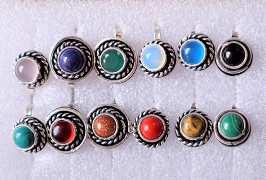 Silver Oxidized Gemstone Nose Push Pin