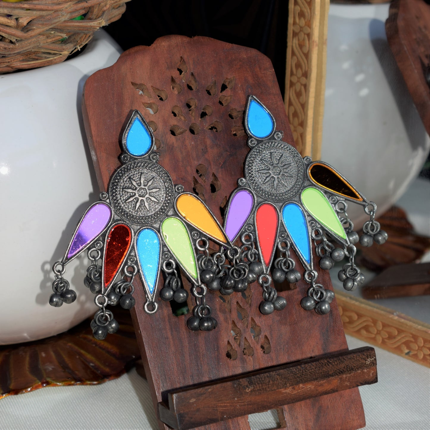German Silver Chandrika Glass Afghani Earring