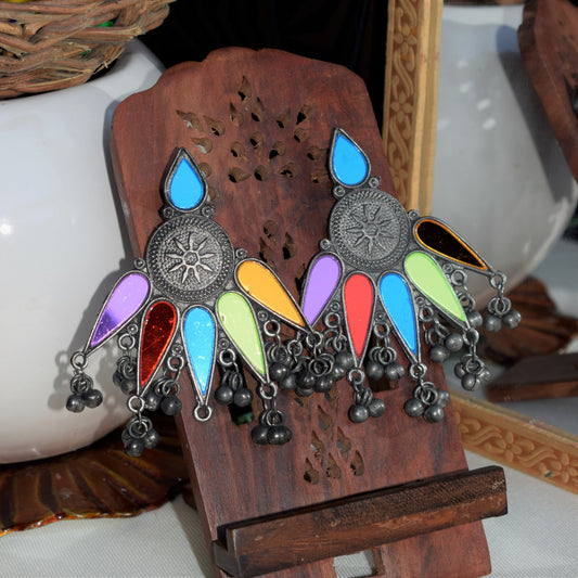 German Silver Chandrika Glass Afghani Earring