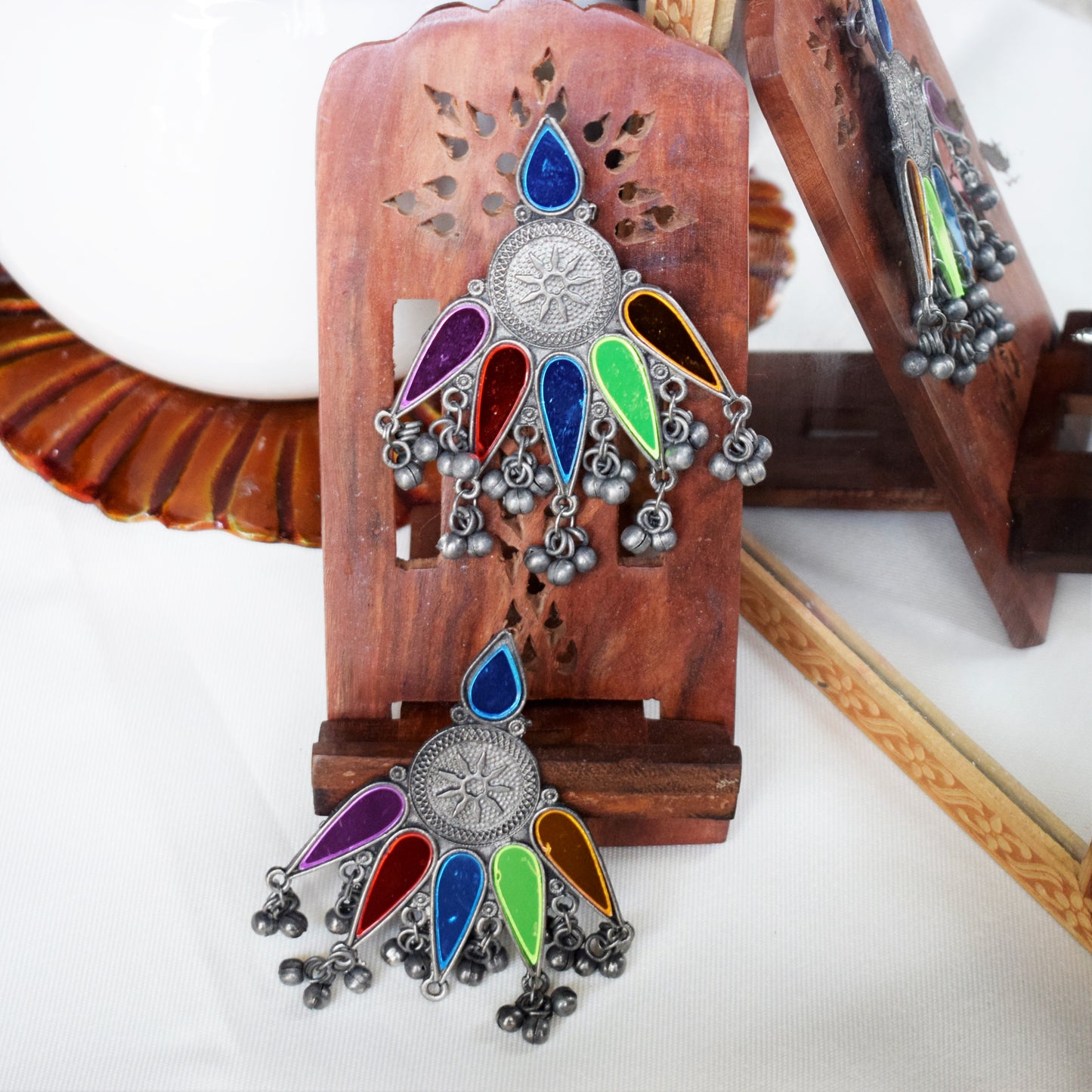 German Silver Chandrika Glass Afghani Earring