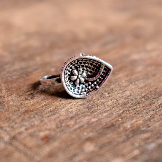 Silver Oxidized Flower Spindle Nose Push Pin