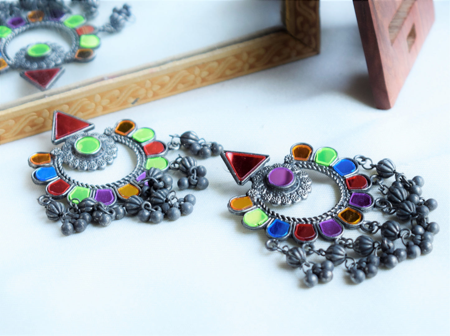 Designer German Silver Afghani Glass Chandbali