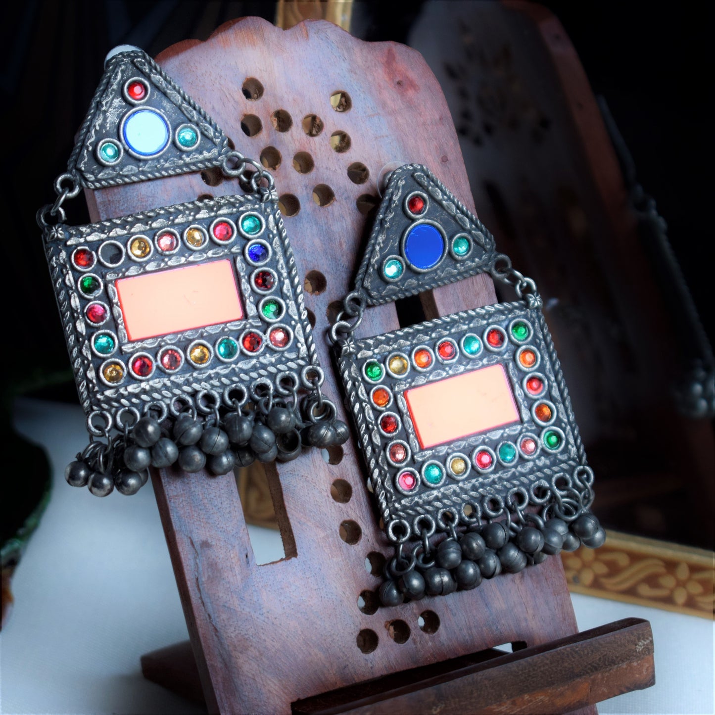 German Silver Afghani Jharokha Earrings