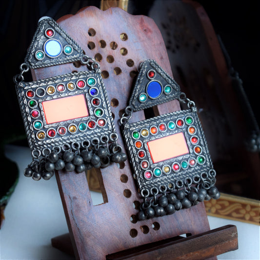 German Silver Afghani Jharokha Earrings