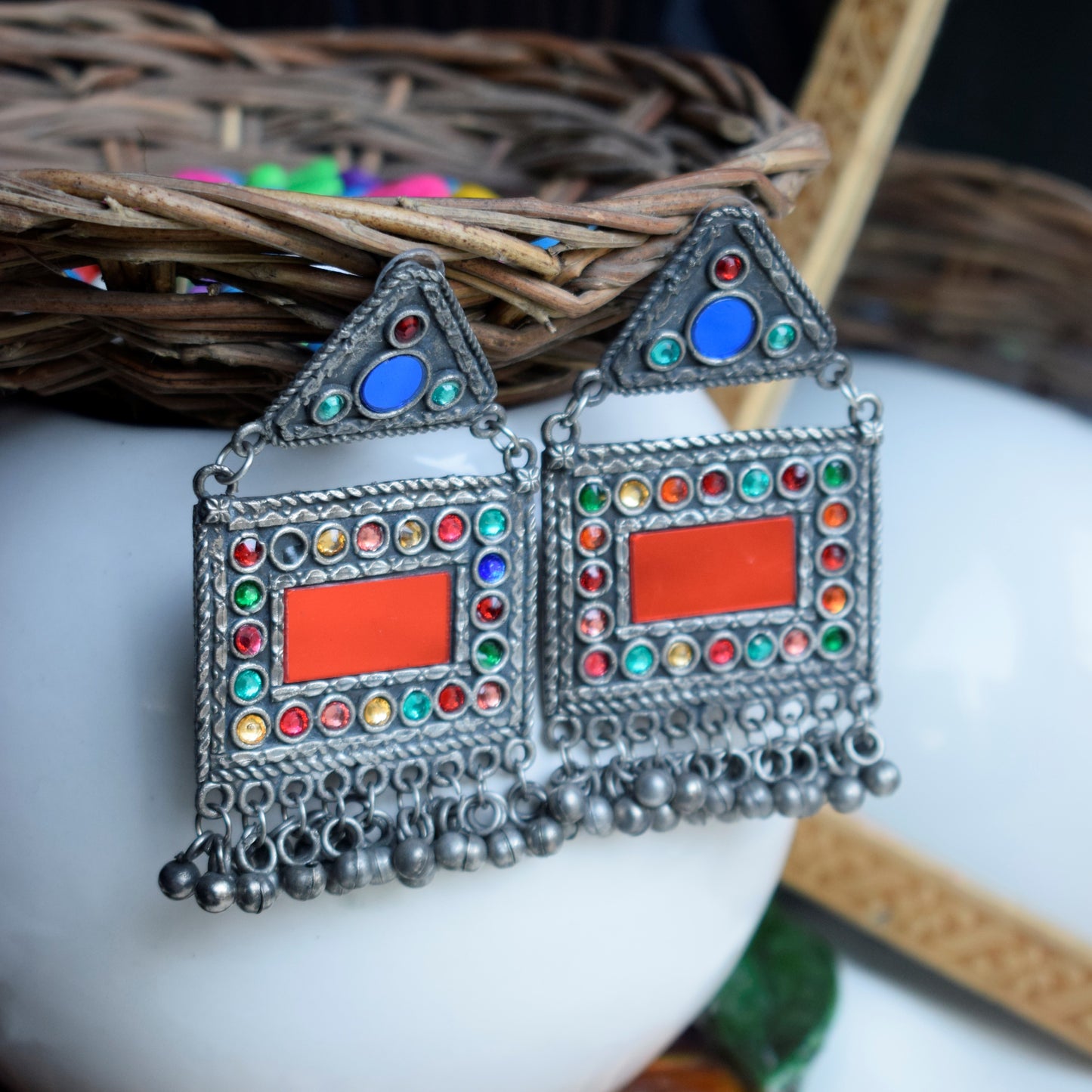 German Silver Afghani Jharokha Earrings