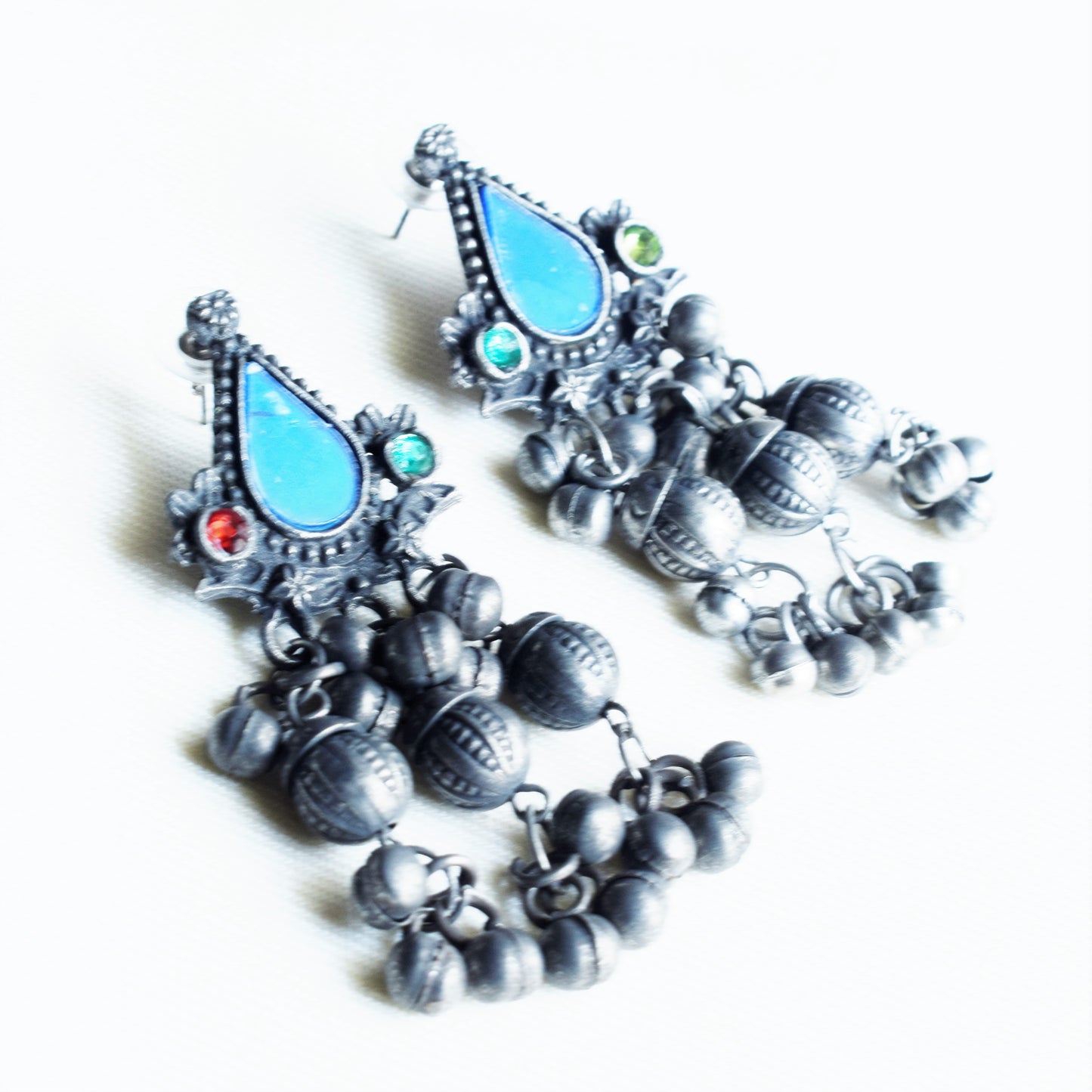 Antique Afghani Silver Oxidised Half Choker Necklace with Earrings