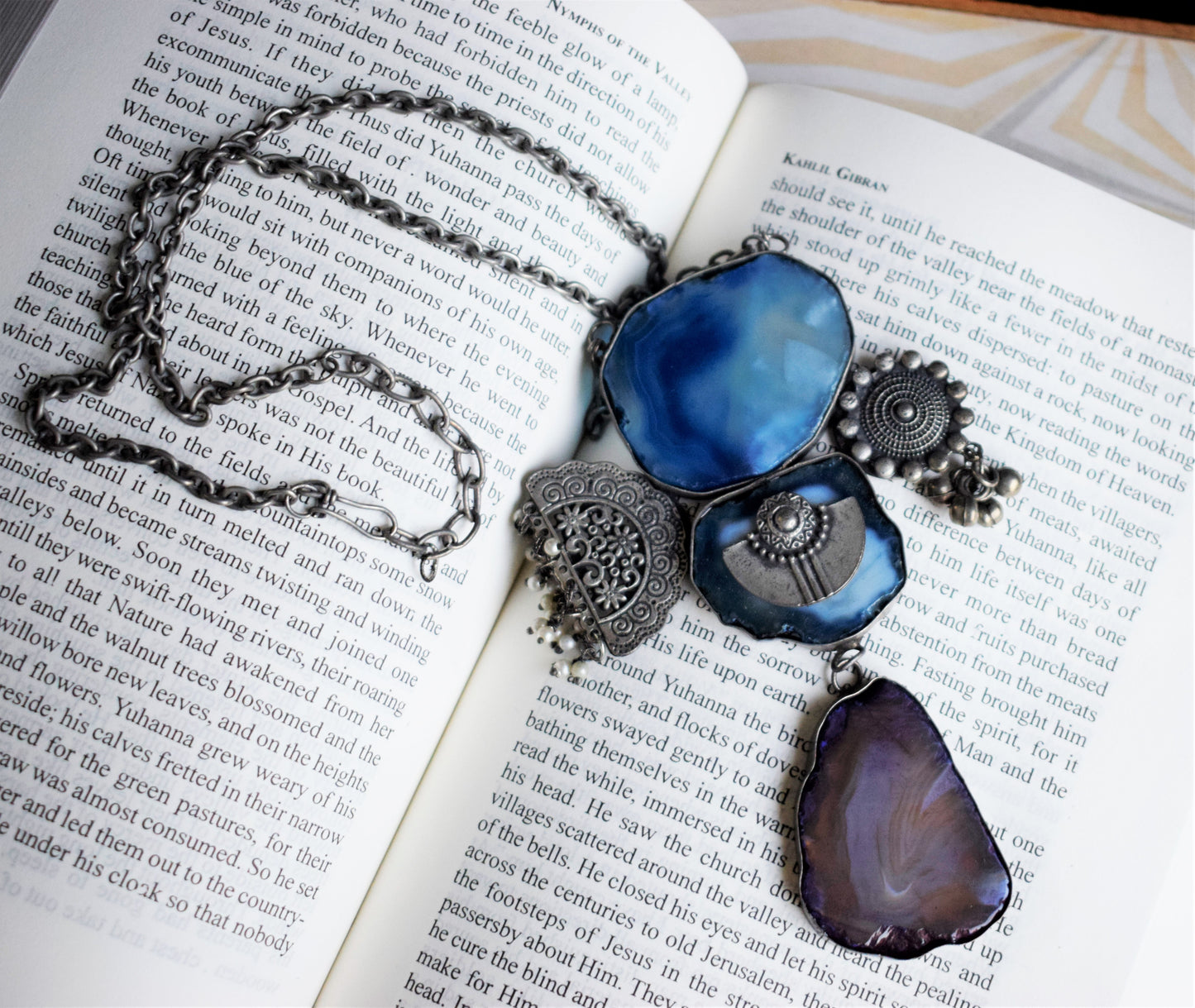 Bohomania Stone Silver Antique Pendant Necklace