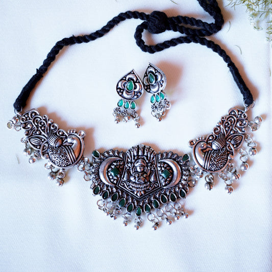 ShreeLakshmi German Silver Choker Necklace with Earrings
