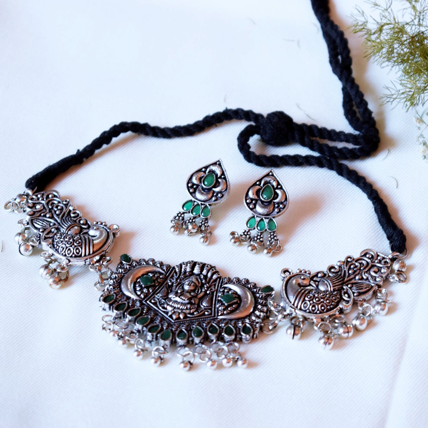 ShreeLakshmi German Silver Choker Necklace with Earrings