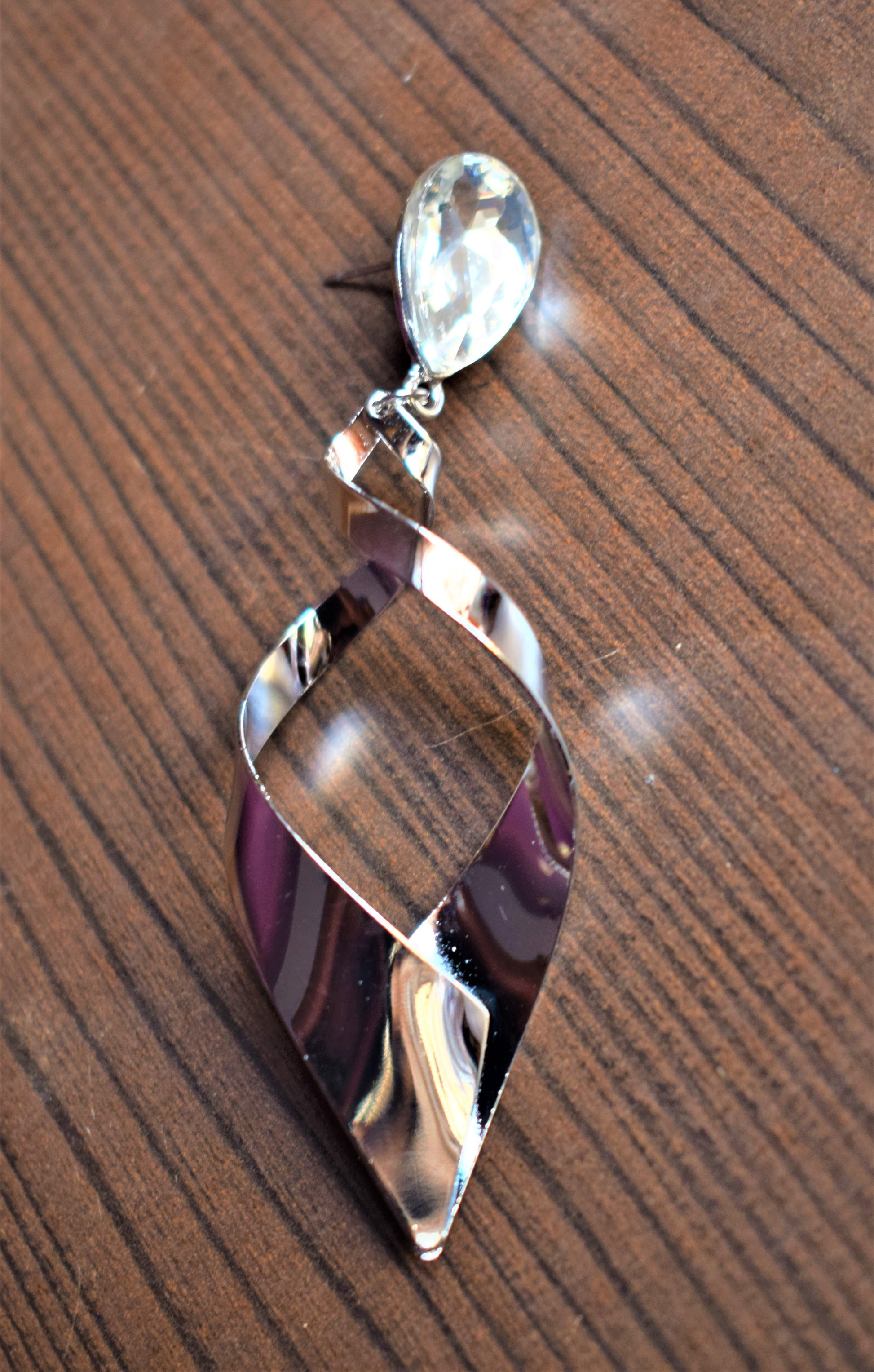 Silver Curled Crystal Earrings - GlitterGleam