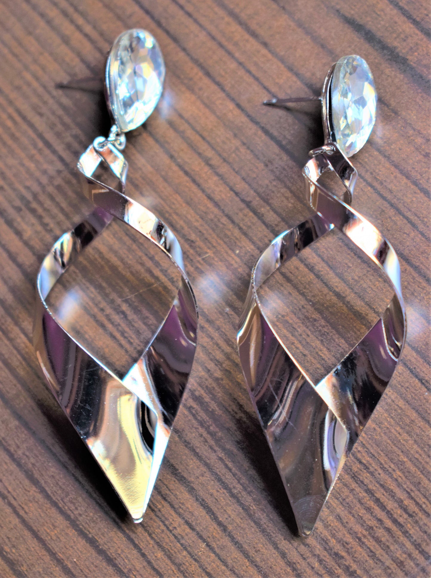Silver Curled Crystal Earrings - GlitterGleam