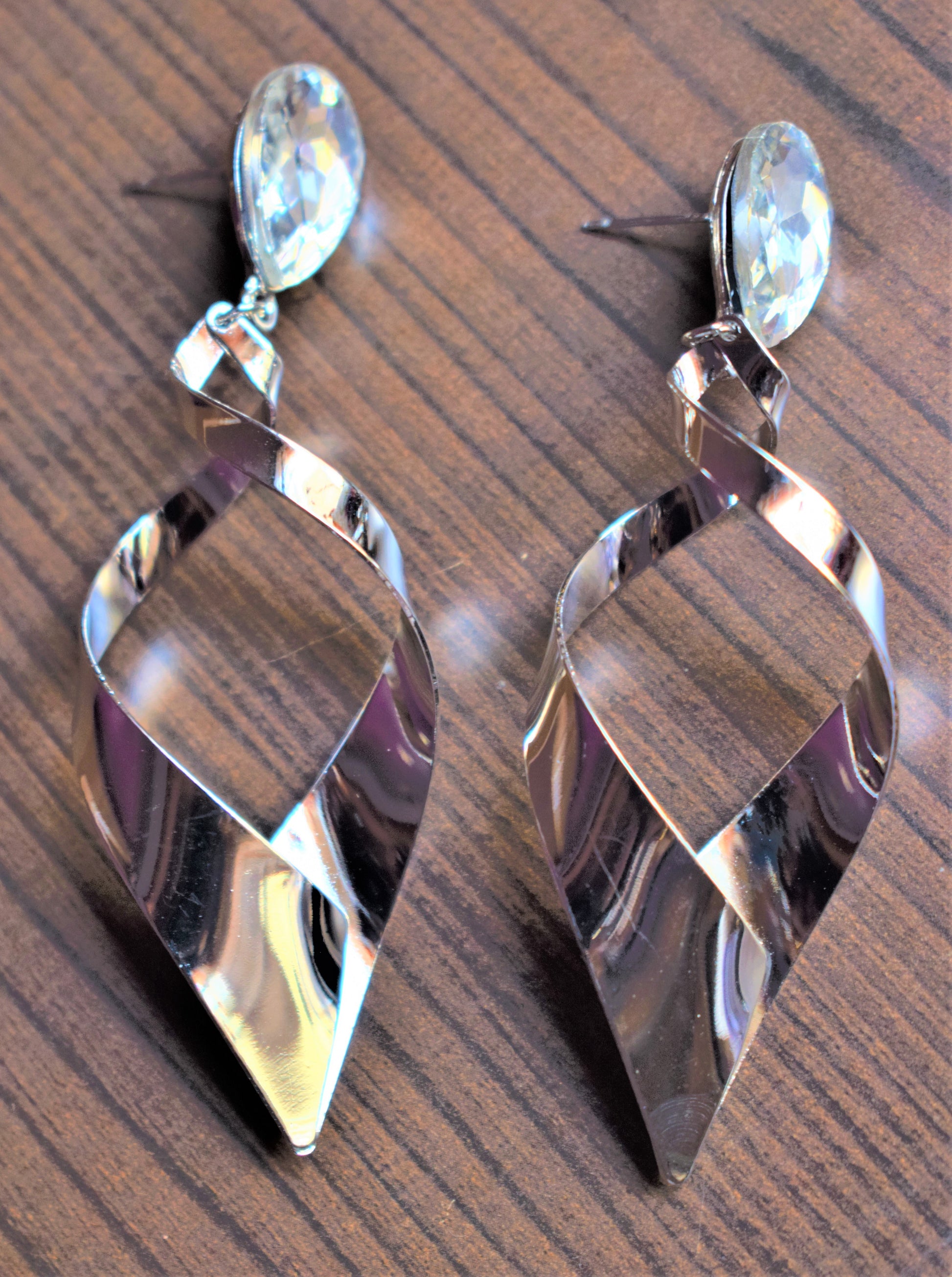 Silver Curled Crystal Earrings - GlitterGleam