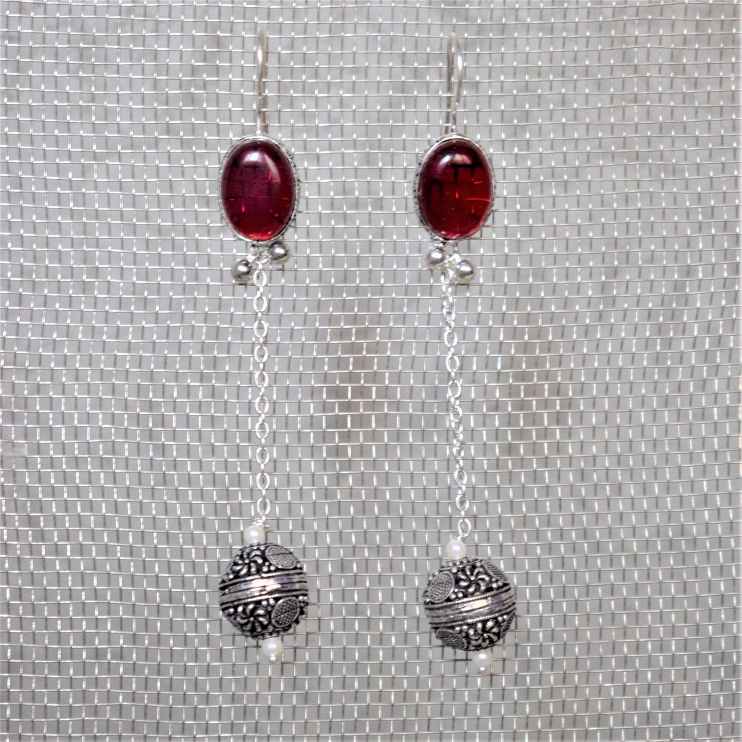 German Silver Gemstone Ball Drop Earrings - GlitterGleam