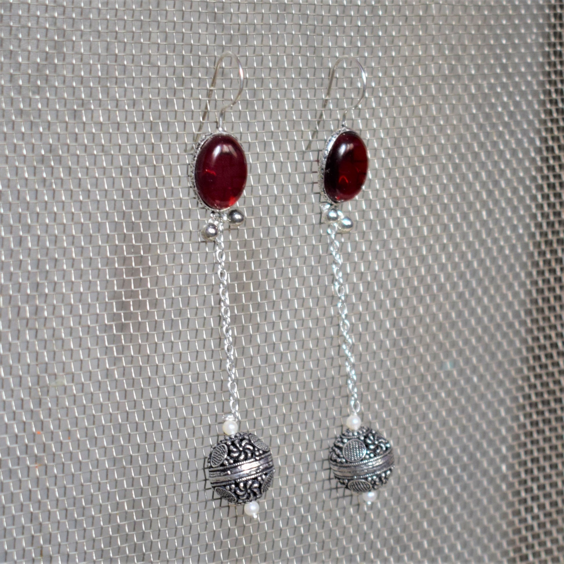 German Silver Gemstone Ball Drop Earrings - GlitterGleam