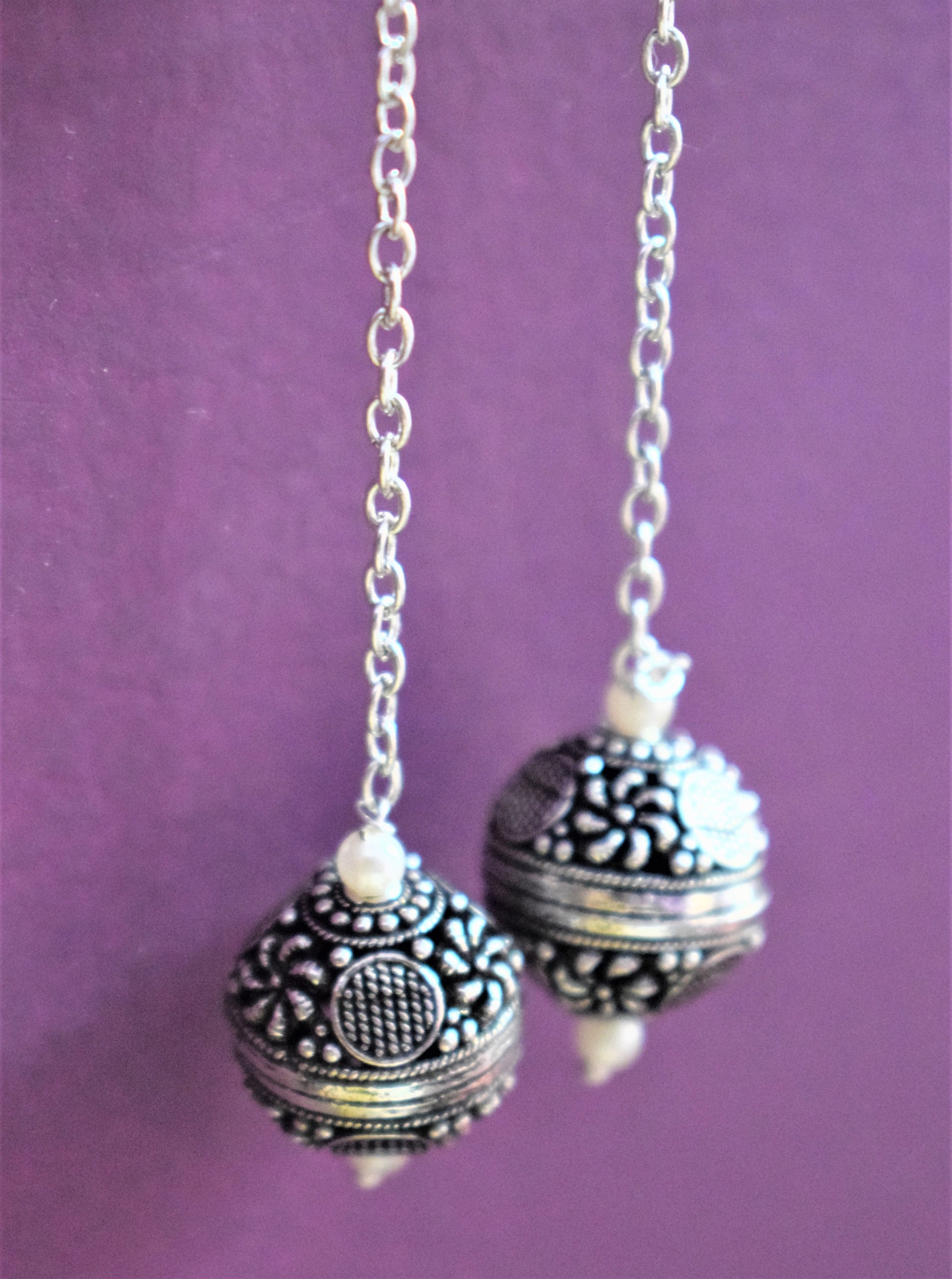 German Silver Gemstone Ball Drop Earrings - GlitterGleam