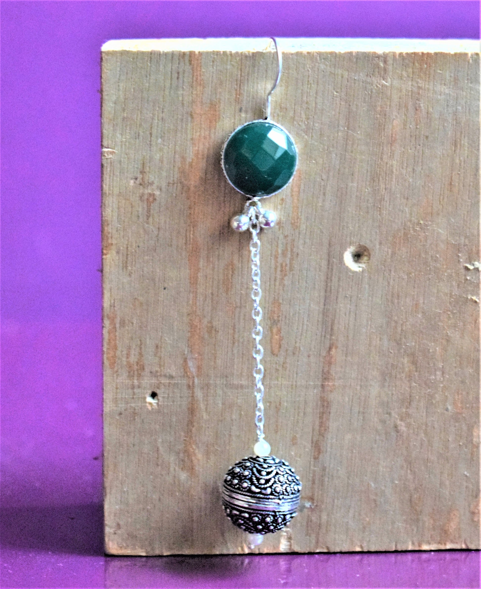 German Silver Gemstone Ball Drop Earrings - GlitterGleam