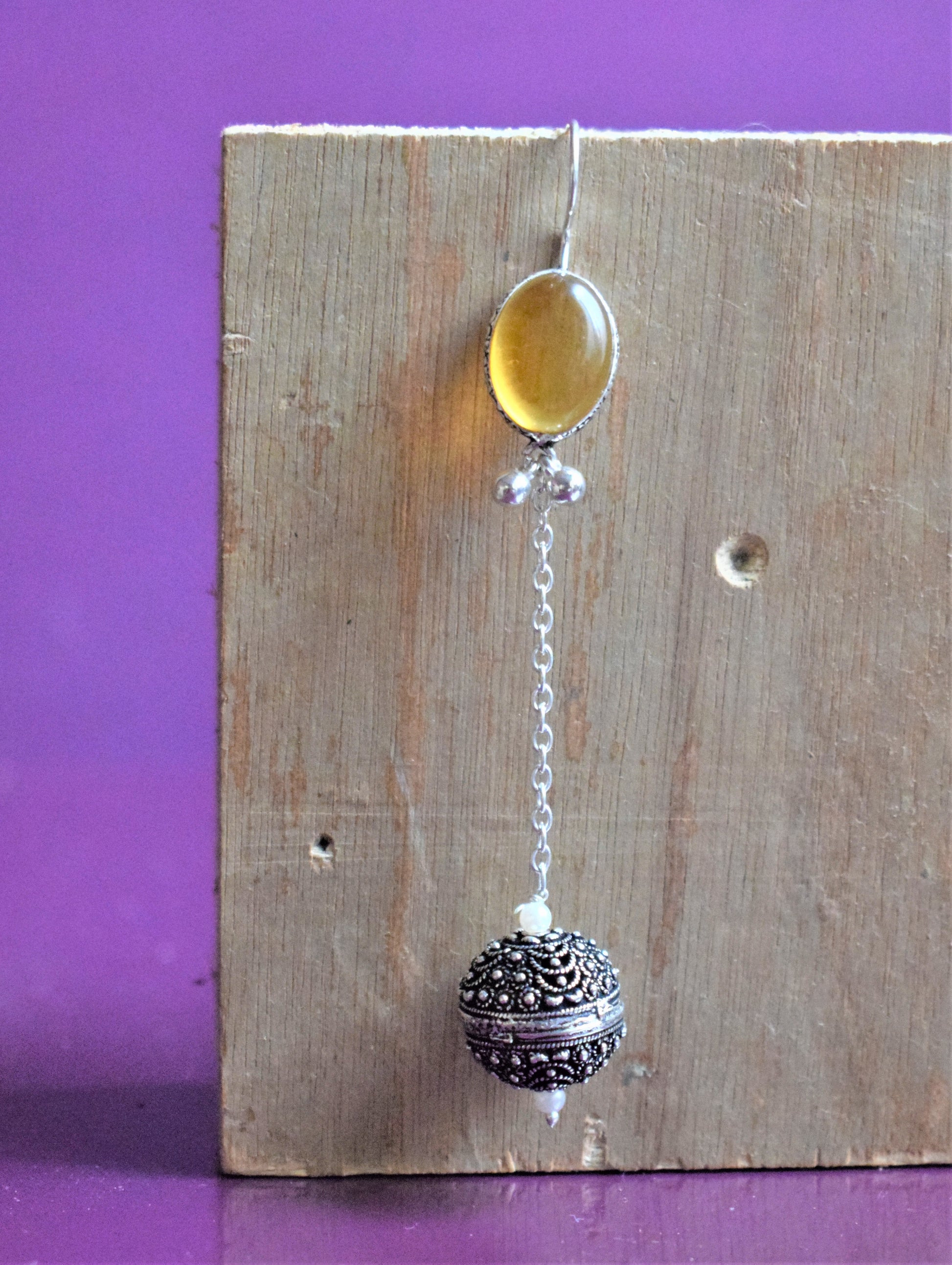 German Silver Gemstone Ball Drop Earrings - GlitterGleam